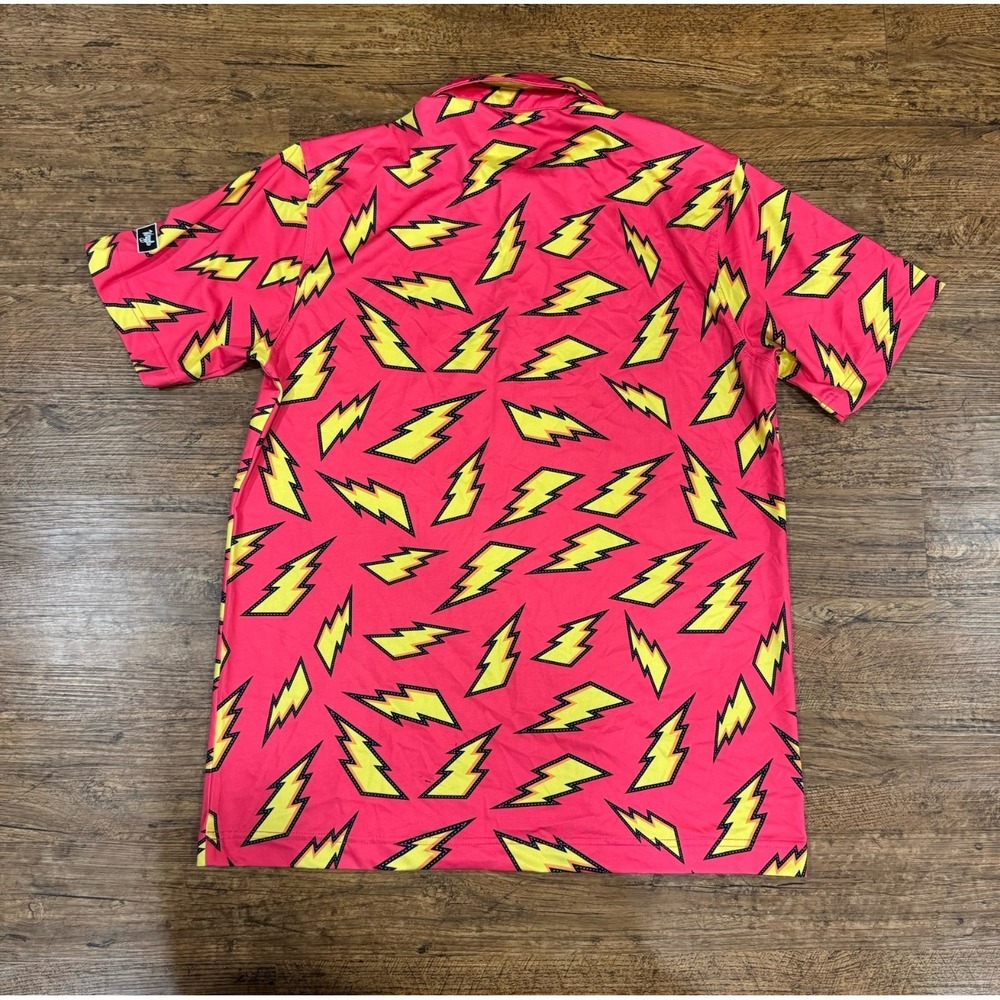 Waggle Red Thunder‎ Lightning Bolts Stretch Performance Golf Polo Shirt Men's M - Picture 3 of 6